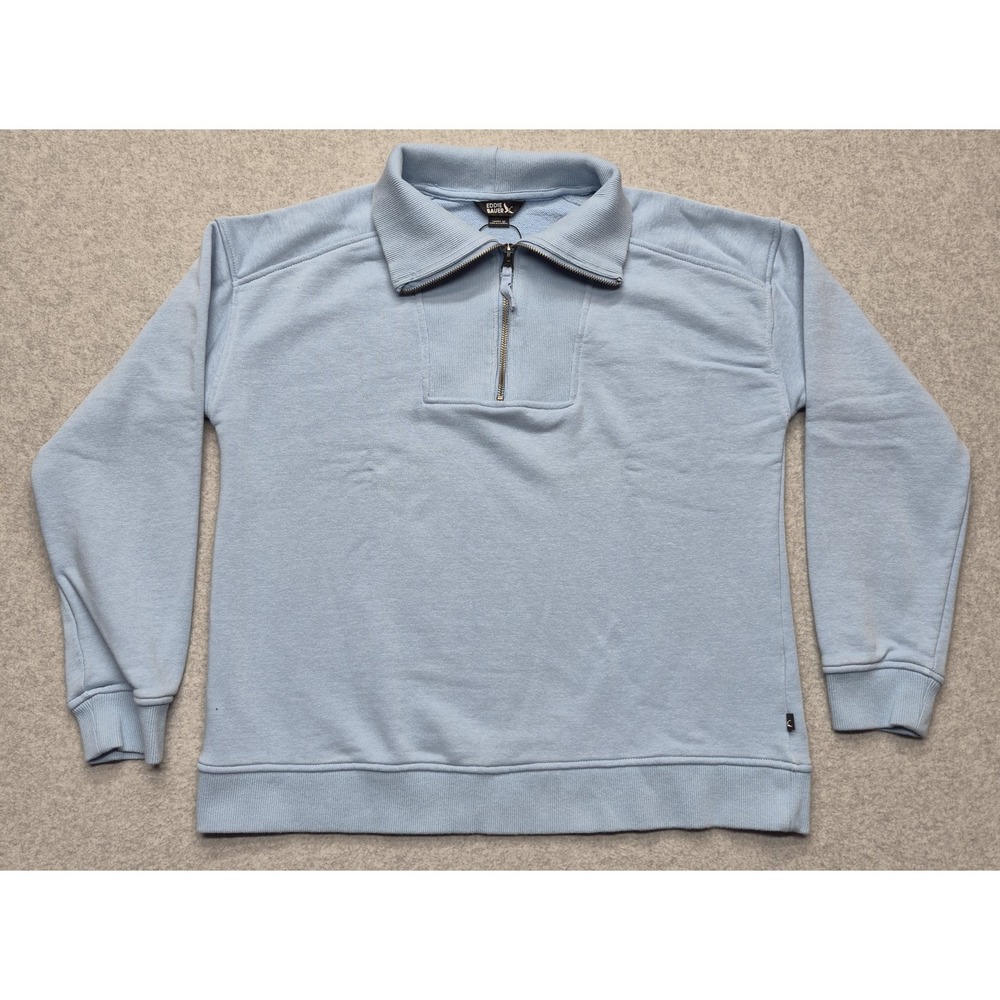 Vintage Eddie Bauer Sweatshirt Womens M Blue Quarter Zip Pullover Cotton Blend